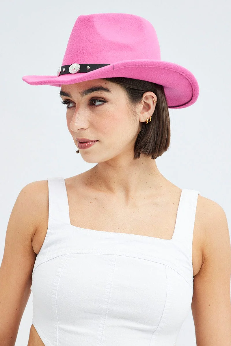 Pink Cowboy Western Studded Belt Detail Hat - Image 2