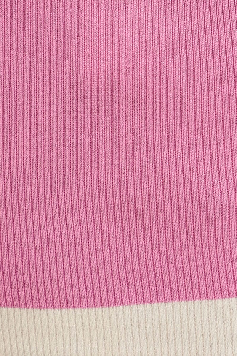 Pink Crop Top Knit Contrast Binding - Image 6