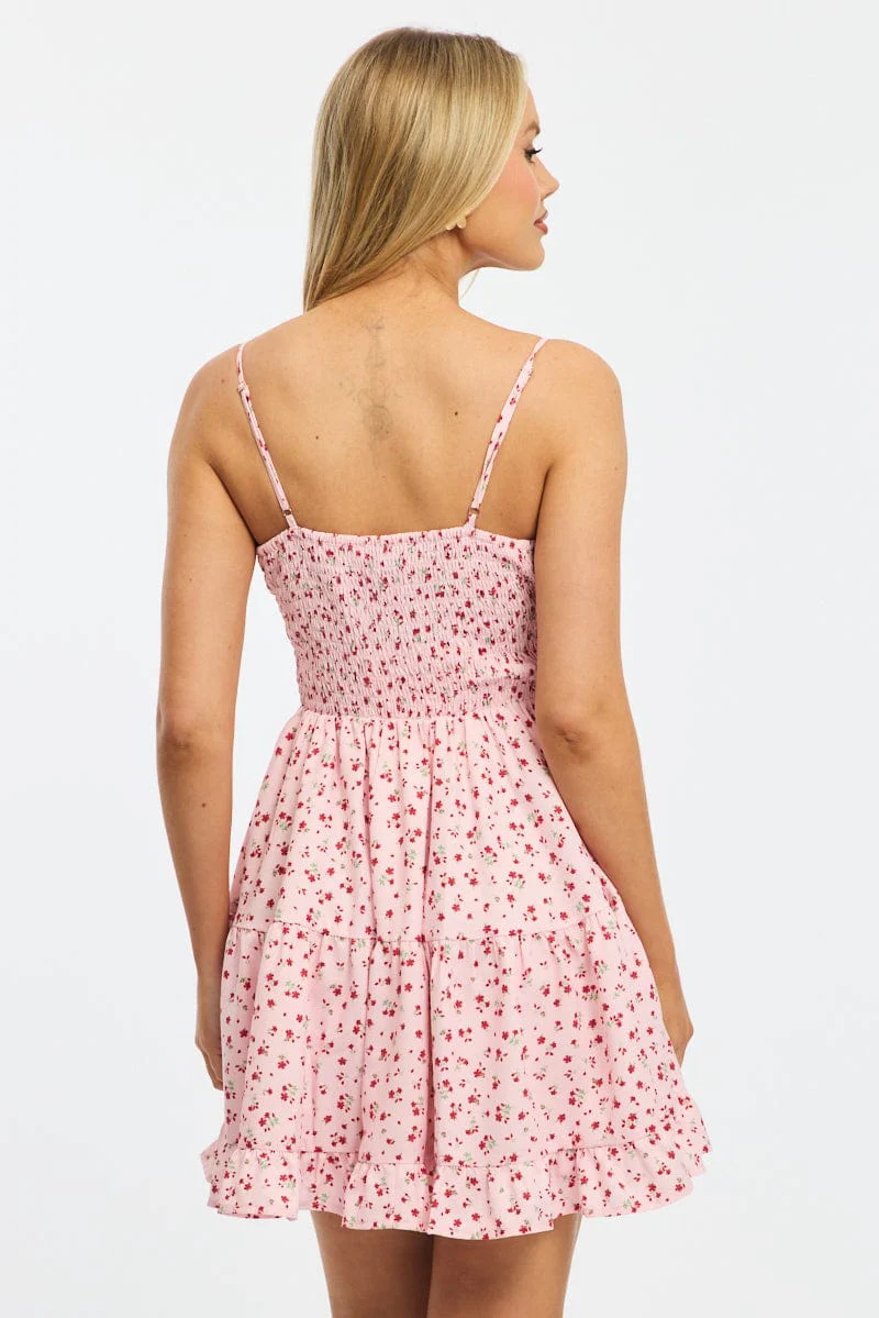 Pink Ditsy Fit And Flare Dress Mini - Image 5