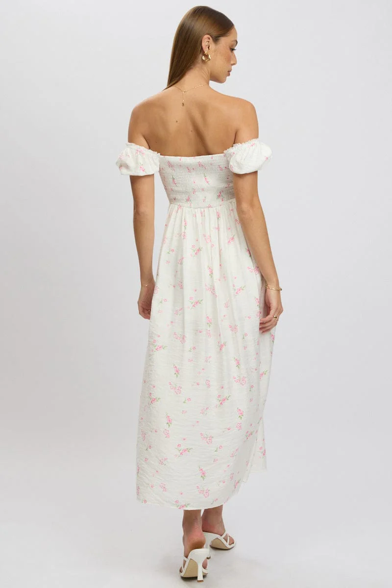 Pink Ditsy Midi Dress Short Sleeve Side Split - Image 5