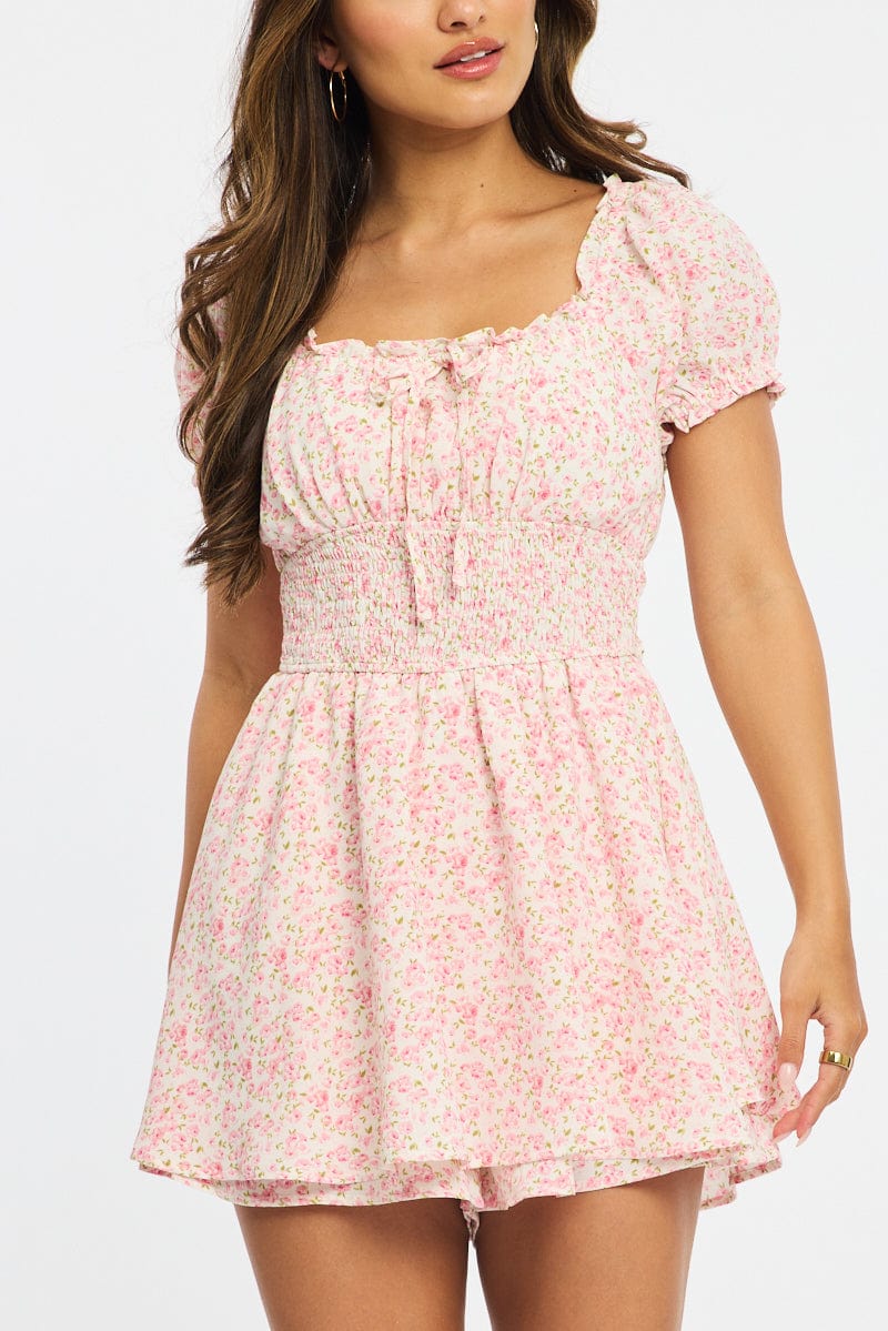 Pink Ditsy Playsuit Puff Sleeve Mini - Image 5