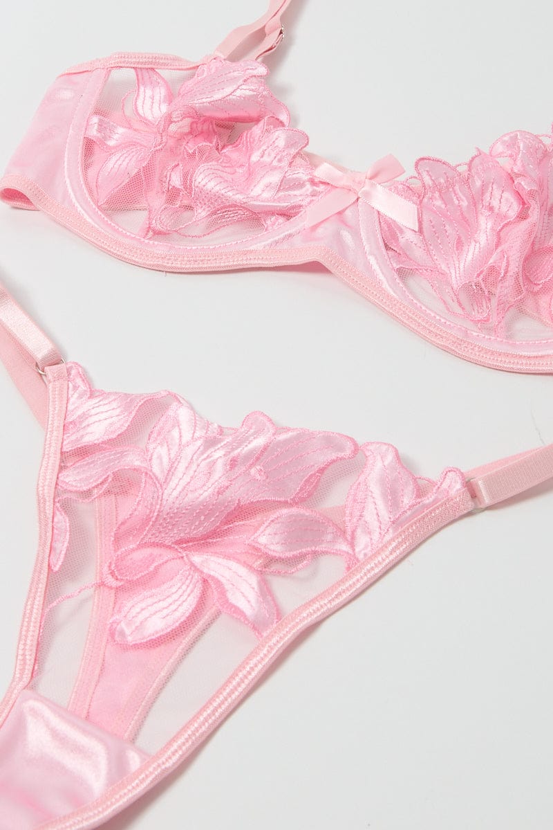 Pink Embroidery Lingerie Set - Image 3