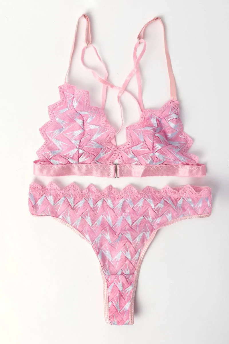 Pink Embroidery Lingerie Set
