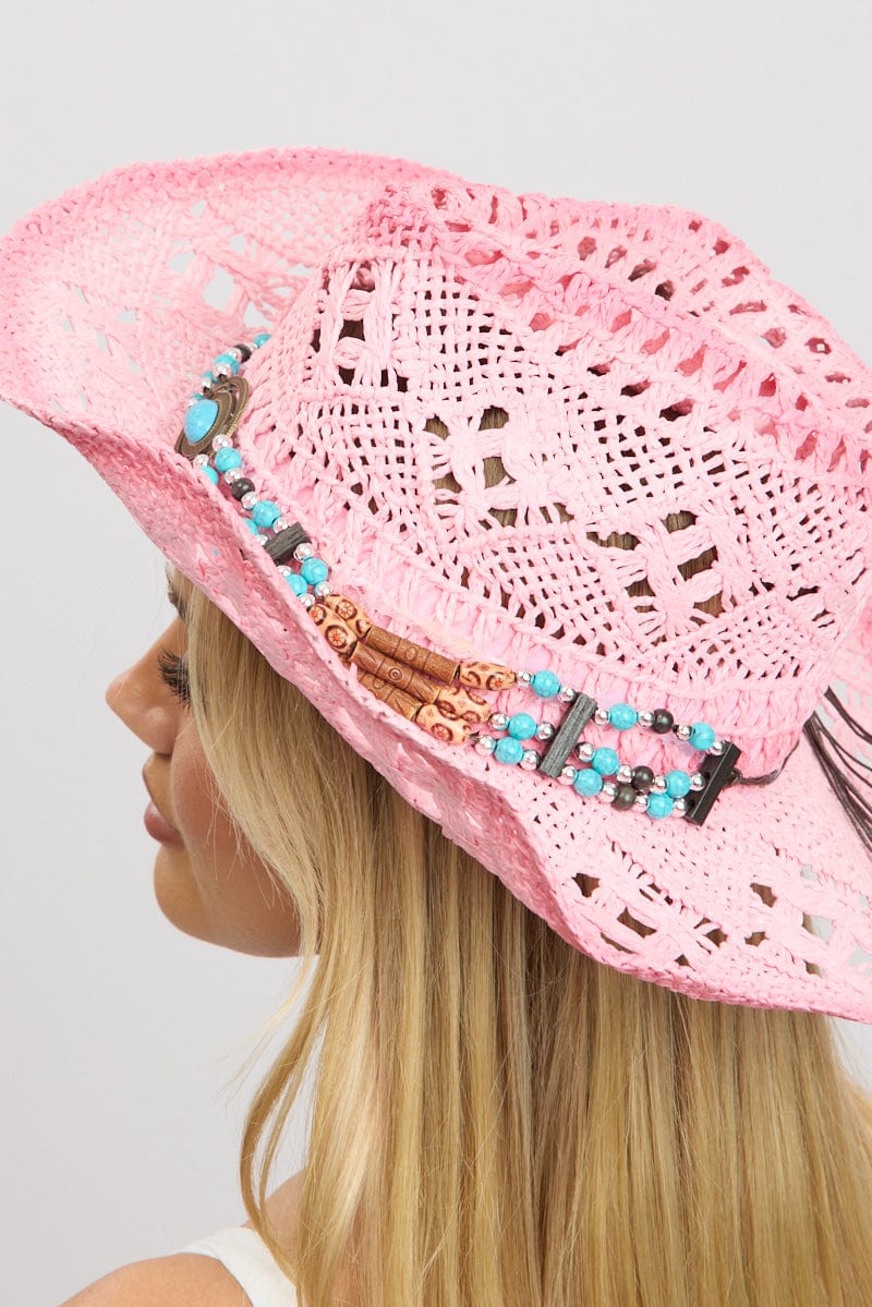 Pink Festival Straw Cowboy Hat - Image 2