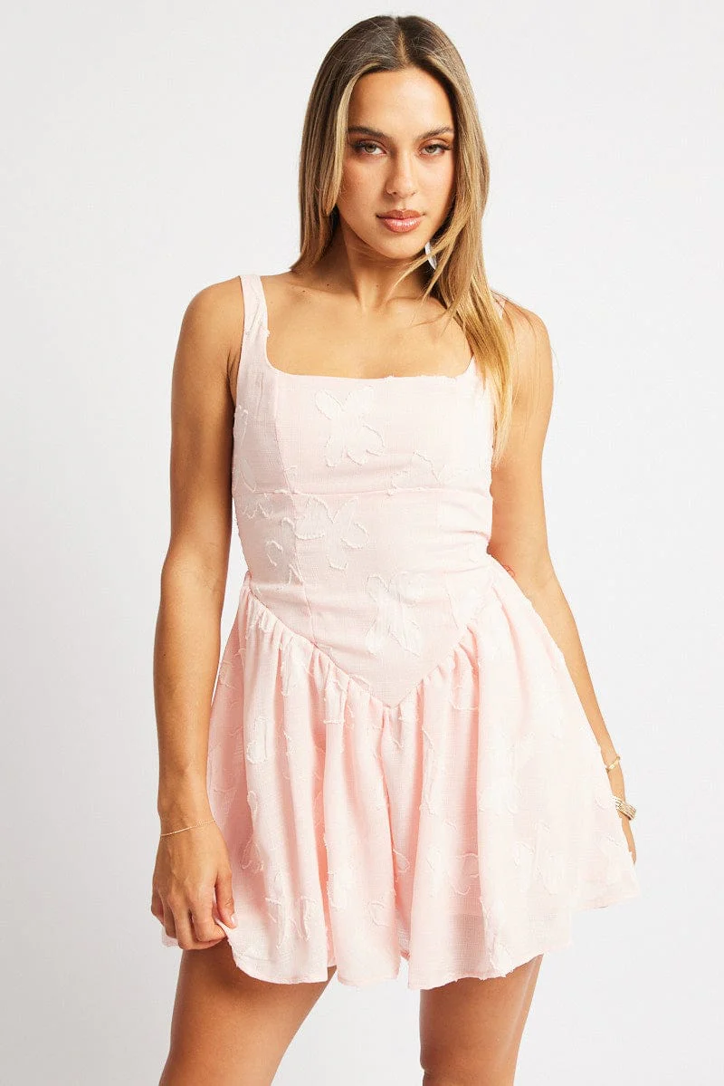 Pink Fit And Flare Dress Mini Burn Out - Image 3