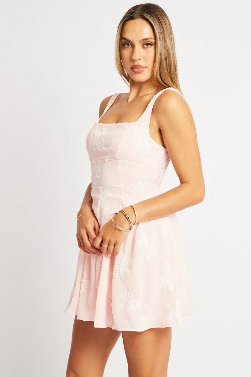 Pink Fit And Flare Dress Mini Burn Out - Image 4