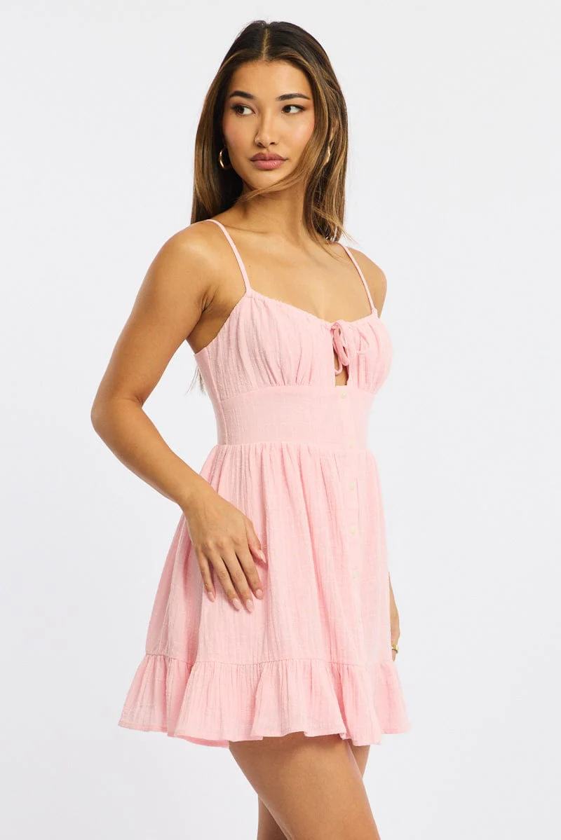 Pink Fit And Flare Dress Mini - Image 3