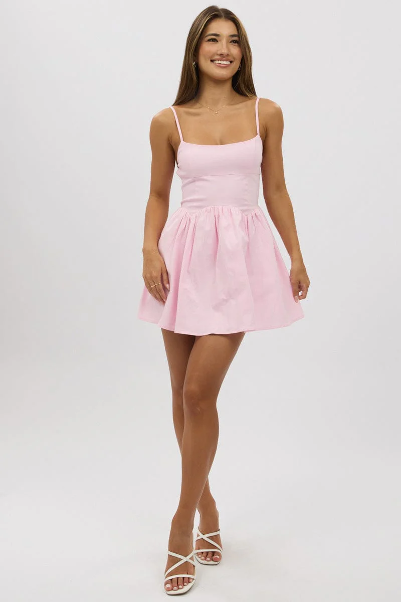 Pink Fit And Flare Dress Mini - Image 2