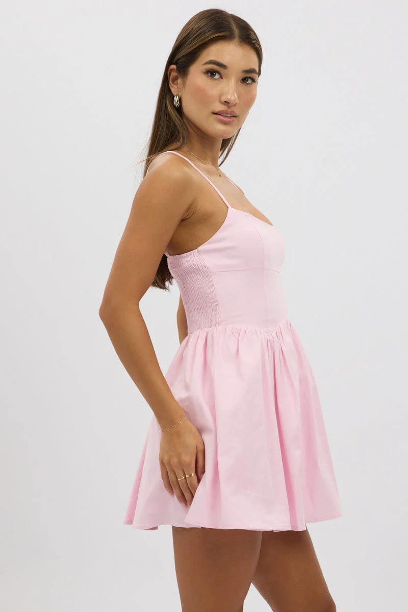 Pink Fit And Flare Dress Mini - Image 4