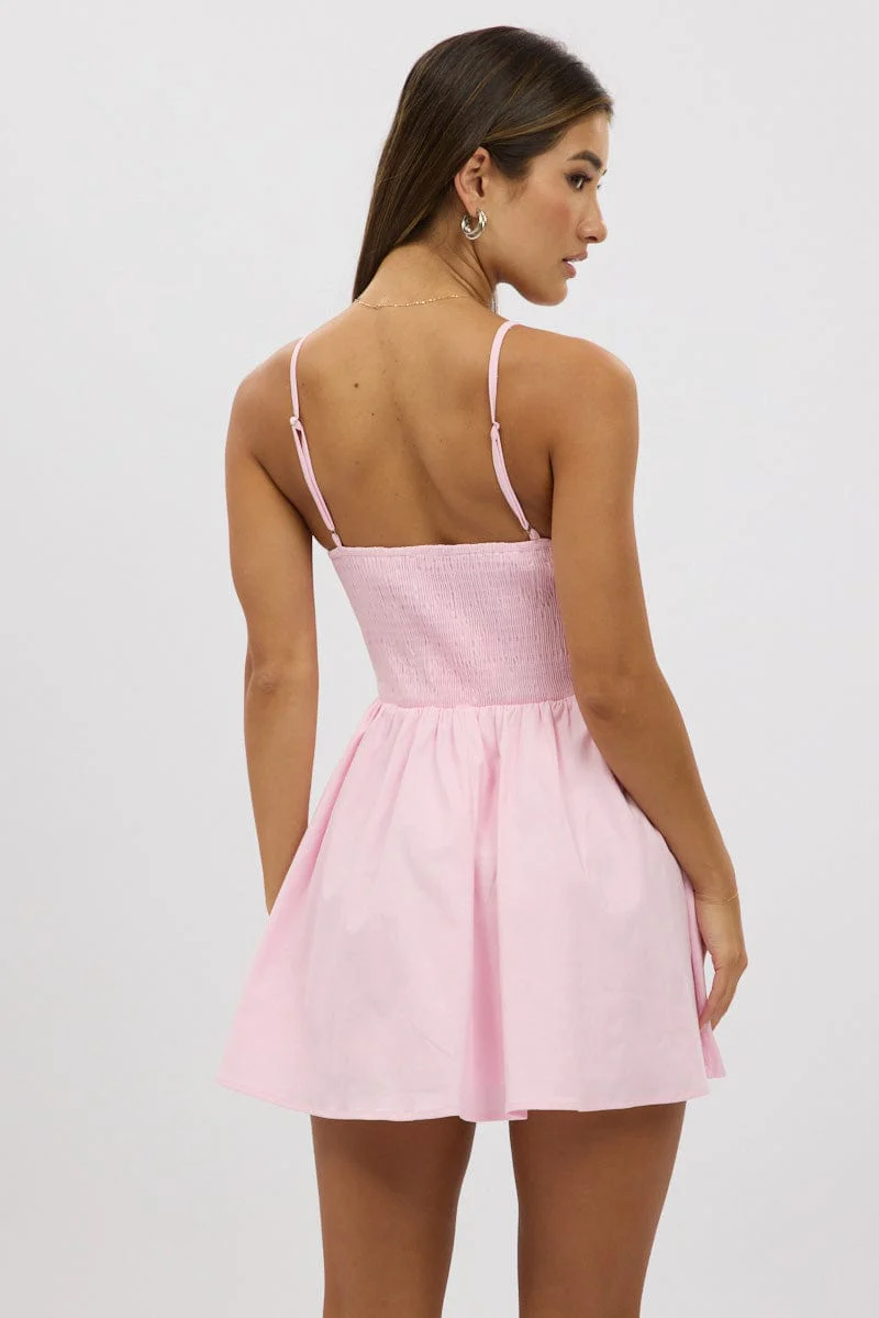 Pink Fit And Flare Dress Mini - Image 5