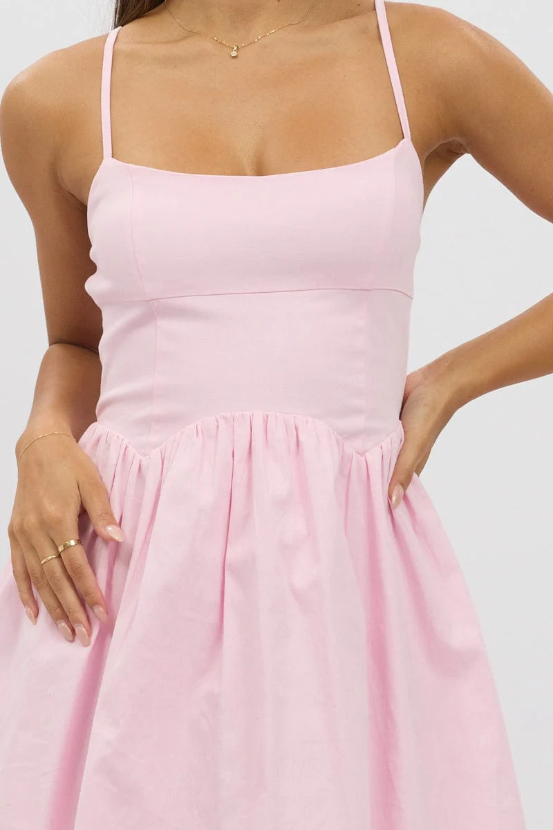Pink Fit And Flare Dress Mini - Image 6