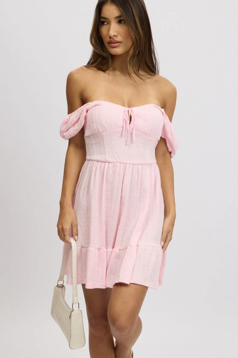 Pink Fit And Flare Dress Mini Lace - Image 2