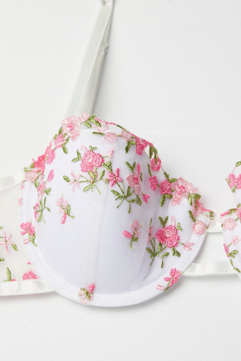 Pink Floral Embroidery Lingerie Set - Image 2