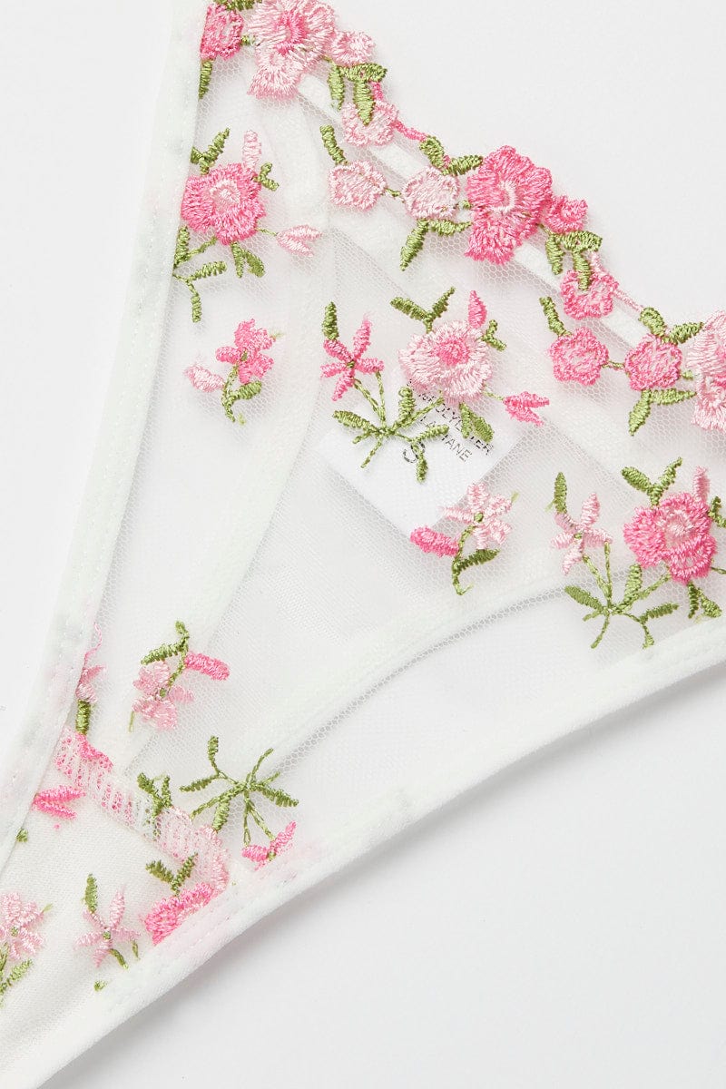 Pink Floral Embroidery Lingerie Set - Image 4