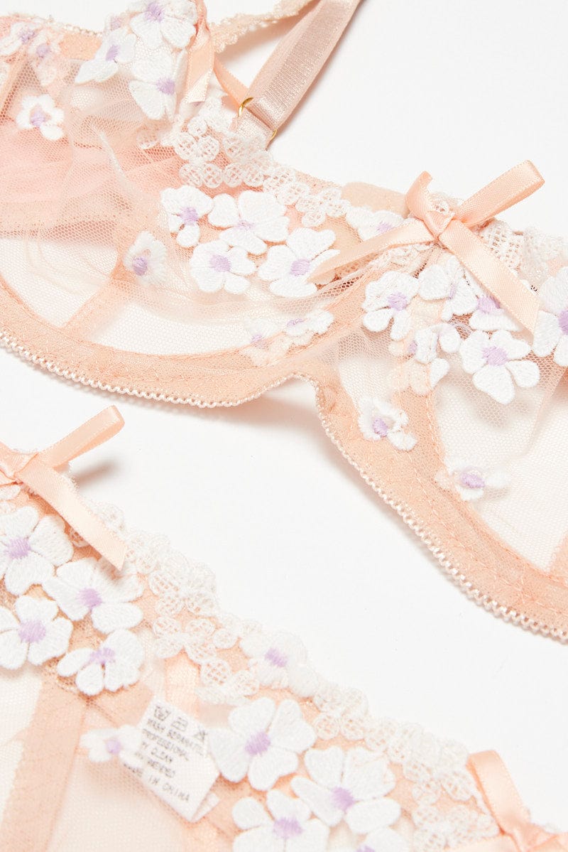 Pink Floral Embroidery Lingerie Set - Image 2