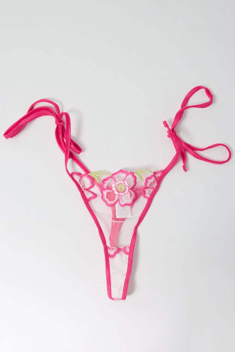 Pink Floral Embroidery Lingerie Set - Image 2