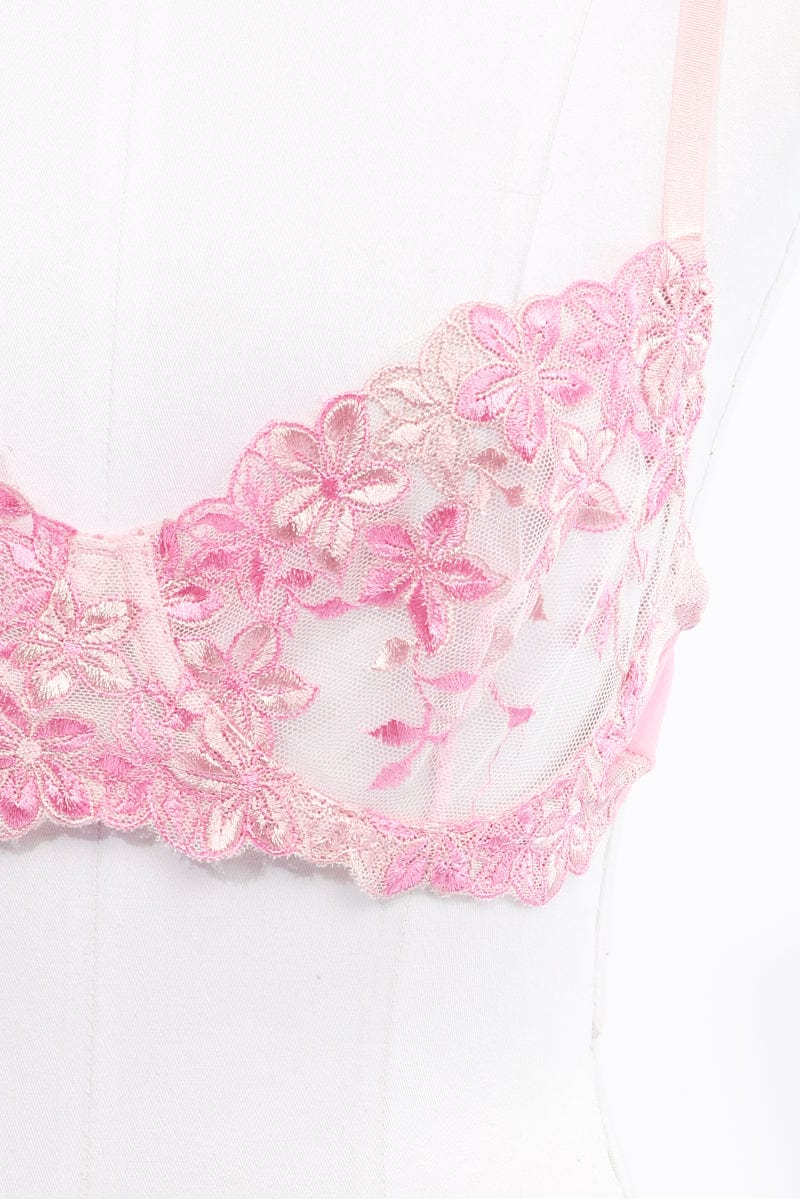 Pink Floral Embroidery Lingerie Set - Image 3
