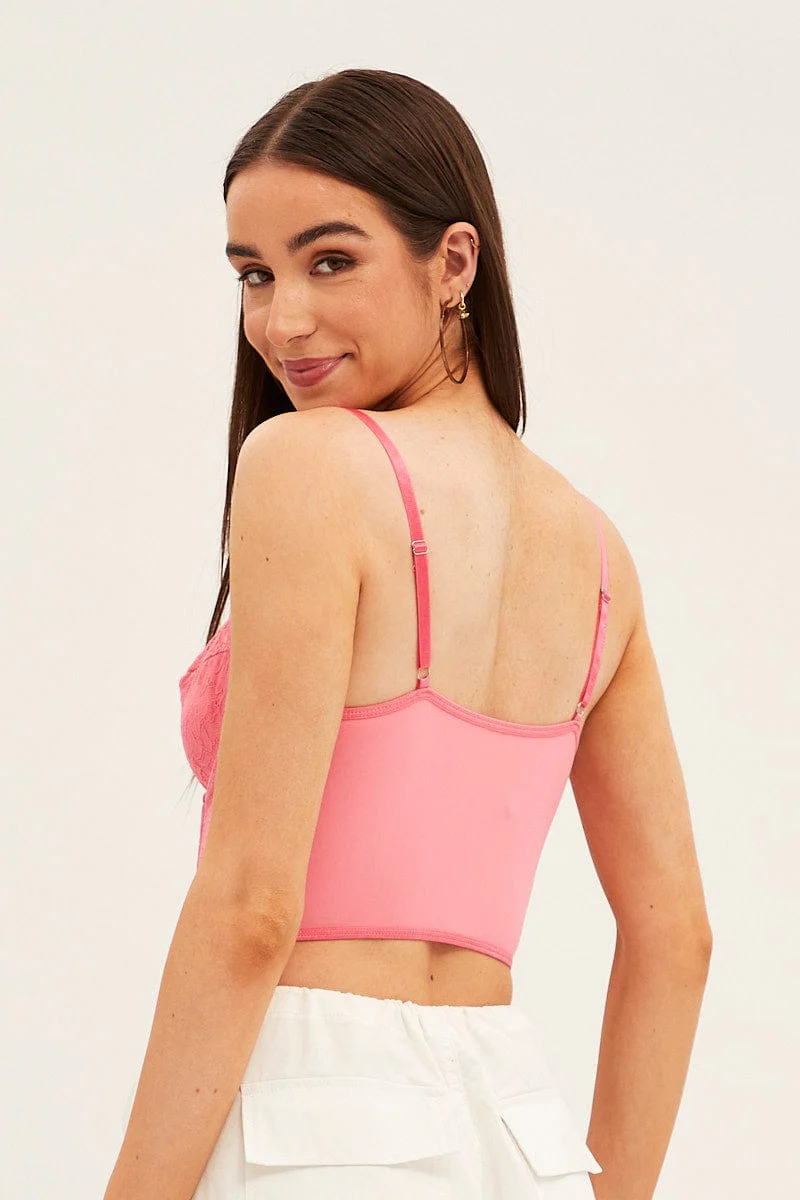 Pink Floral Lace Corset Top Lingerie - Image 5