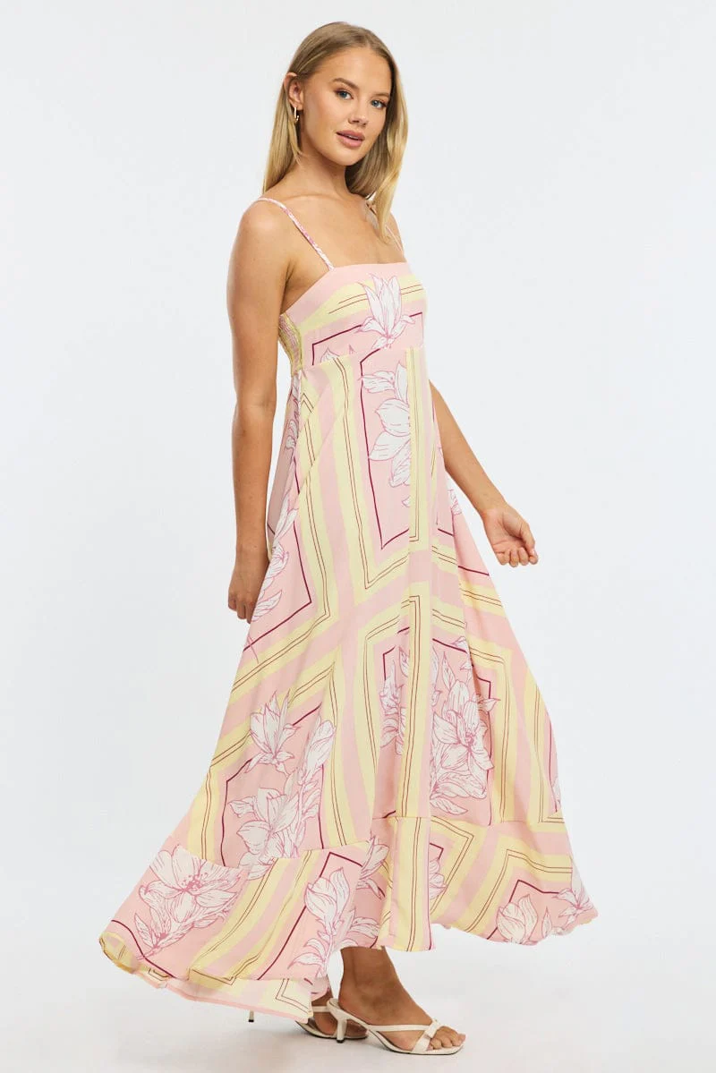 Pink Floral Maxi Dress Strappy - Image 3