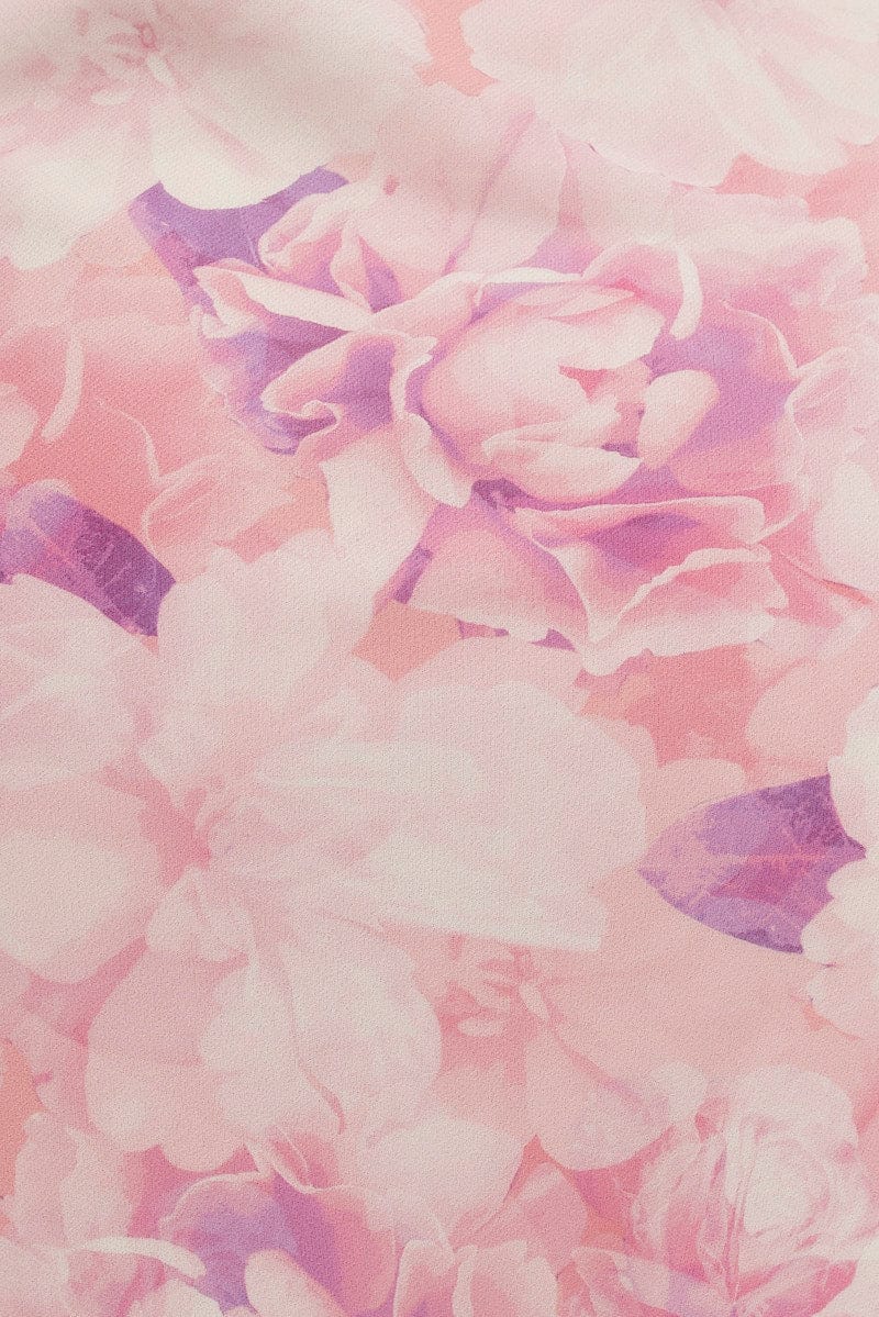Pink Floral Midi Skirt Floral Printed Chiffon - Image 6