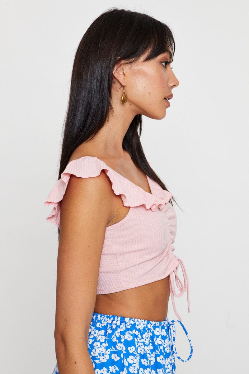 Pink Frill Detail Top Crop - Image 4