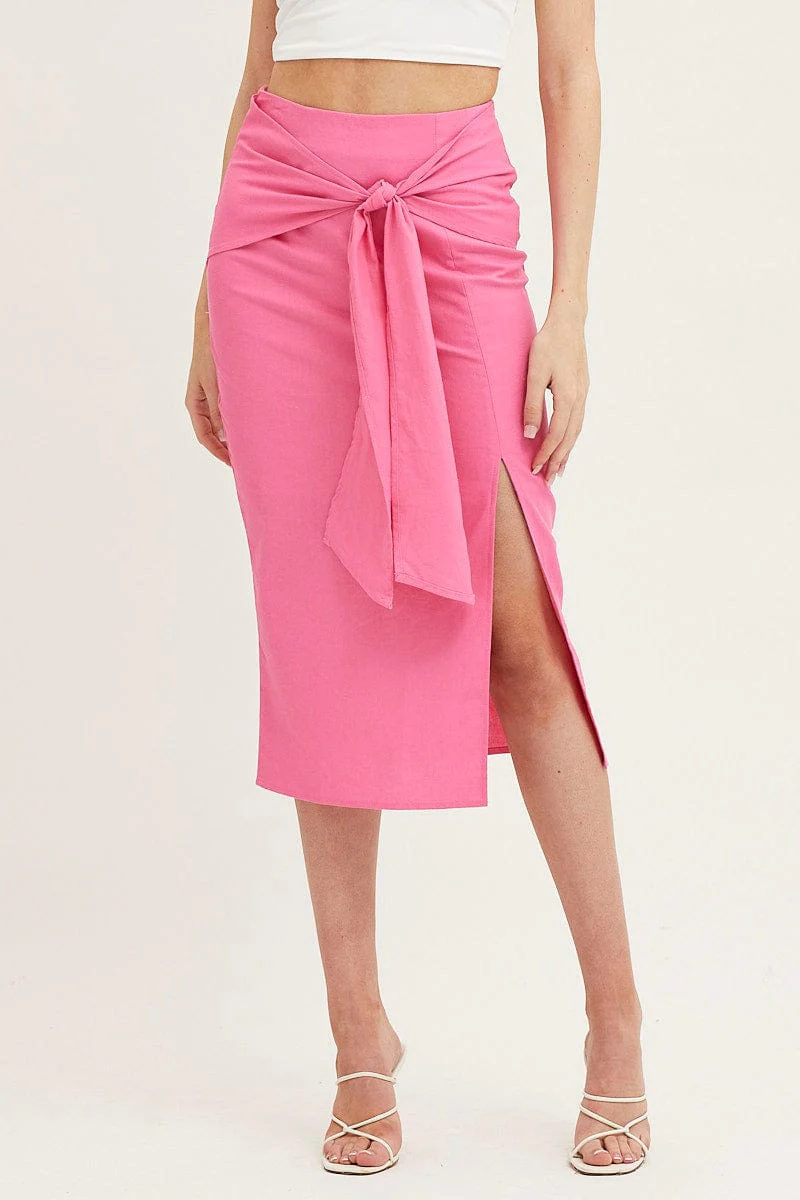 Pink Front Tie Midi Skirt - Image 2