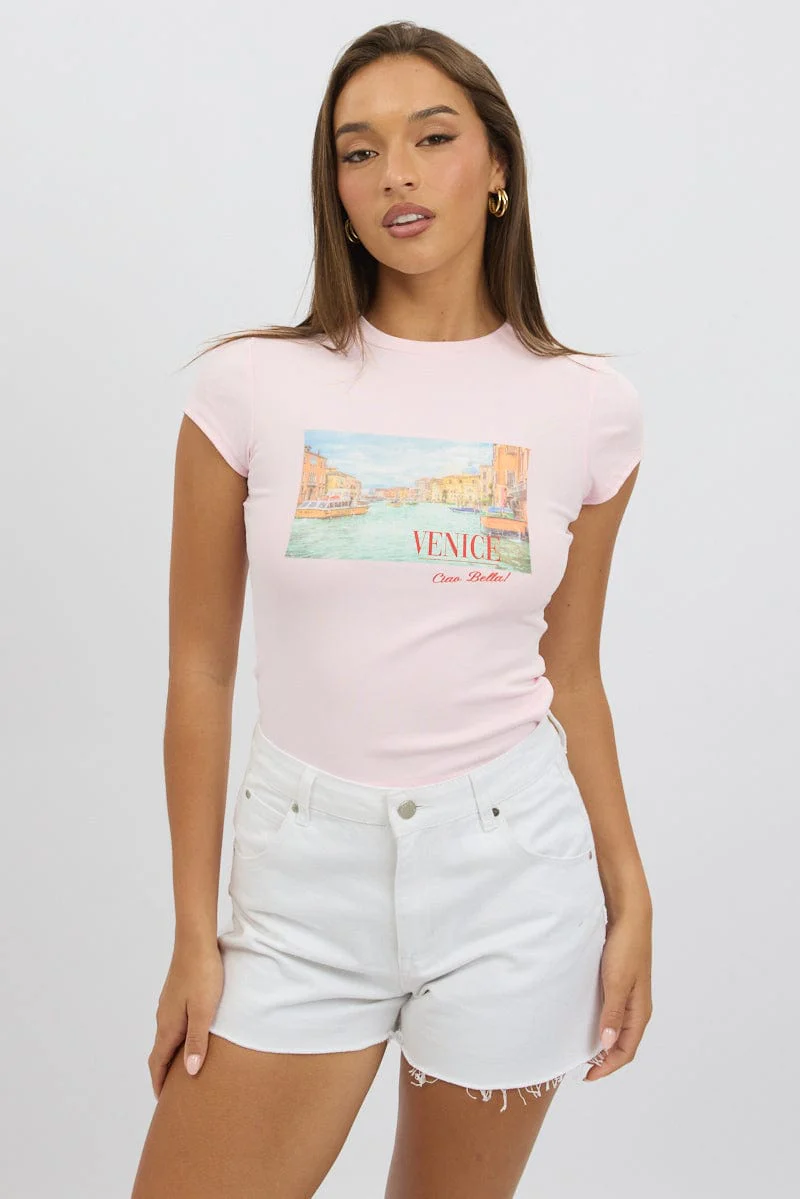 Pink Graphic Tee Short Sleeve