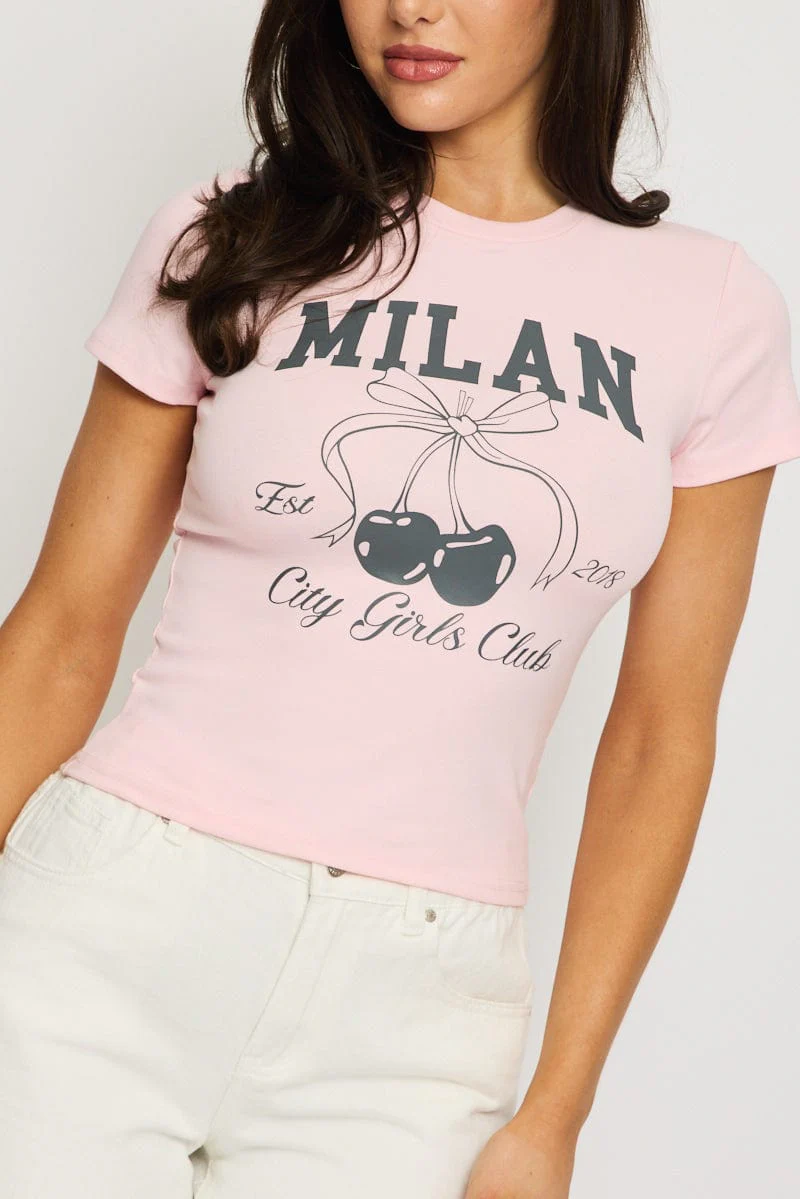 Pink Graphic Tee Short Sleeve - Image 5