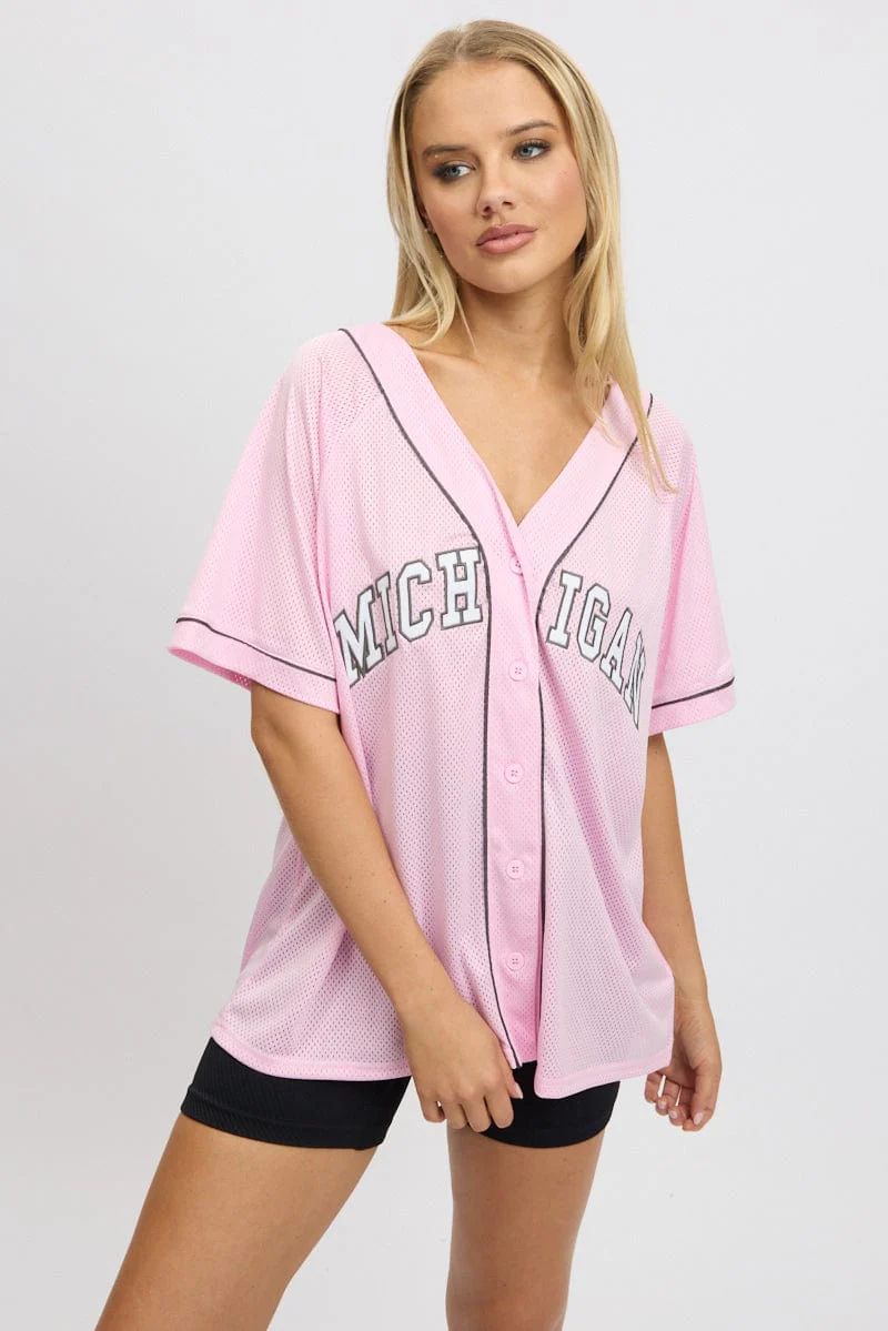Pink Graphic Top Oversized Short Sleeve - Image 3