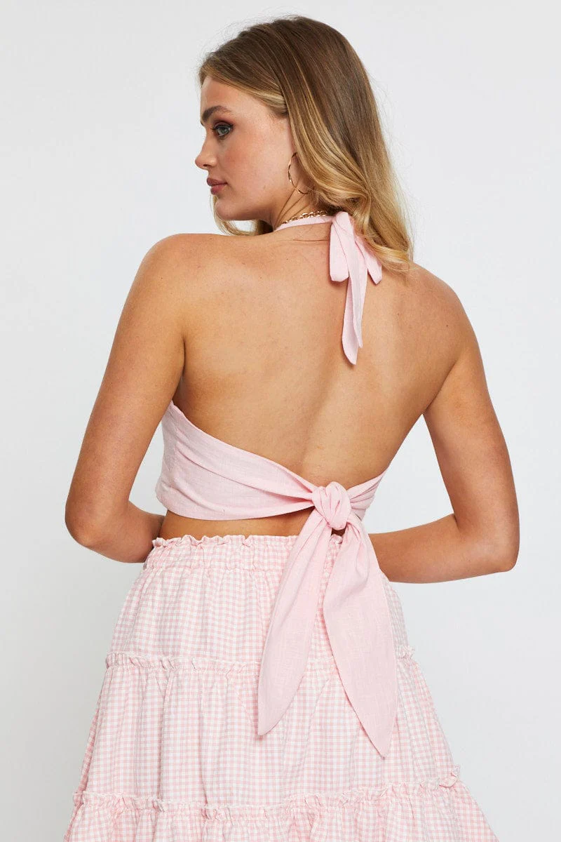 Pink Halter Top Sleeveless Crop - Image 5