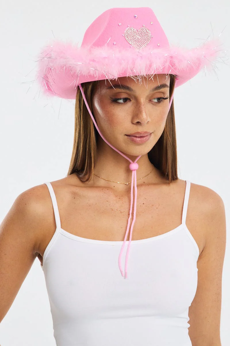 Pink Heart Detail Festival Cowboy Hat
