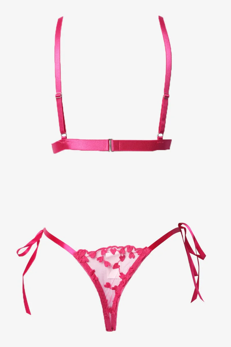 Pink Heart Embroidery Lingerie Set - Image 2