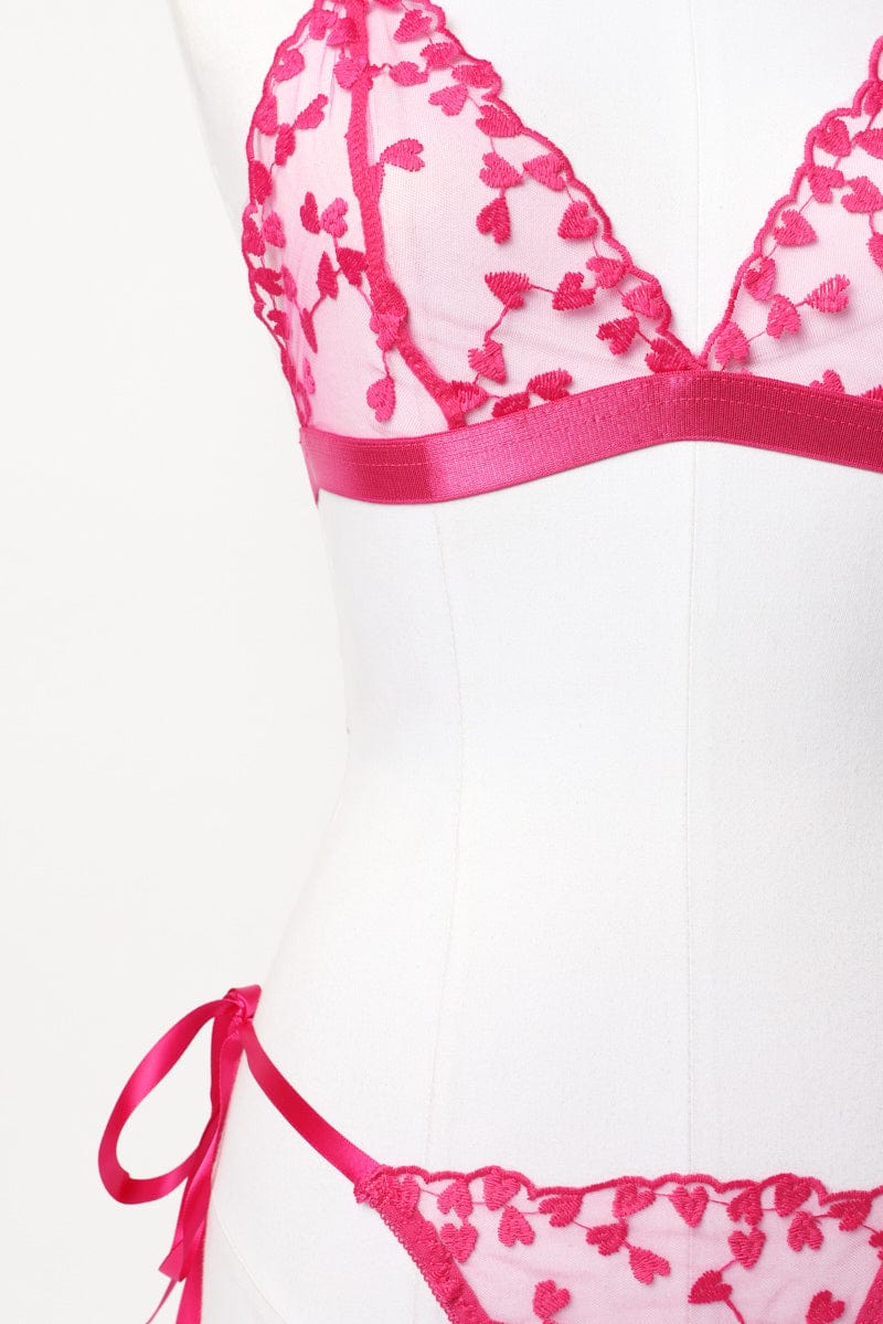 Pink Heart Embroidery Lingerie Set - Image 3
