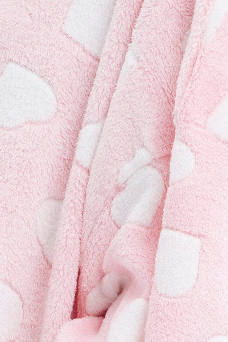 Pink Heart Print Cosy Blanket Hoodie PJ - Image 6