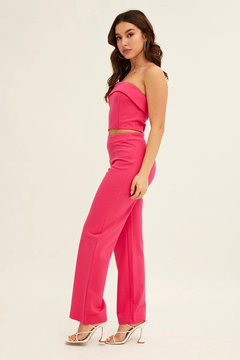Pink High Waist Pant Straight Leg - Image 4