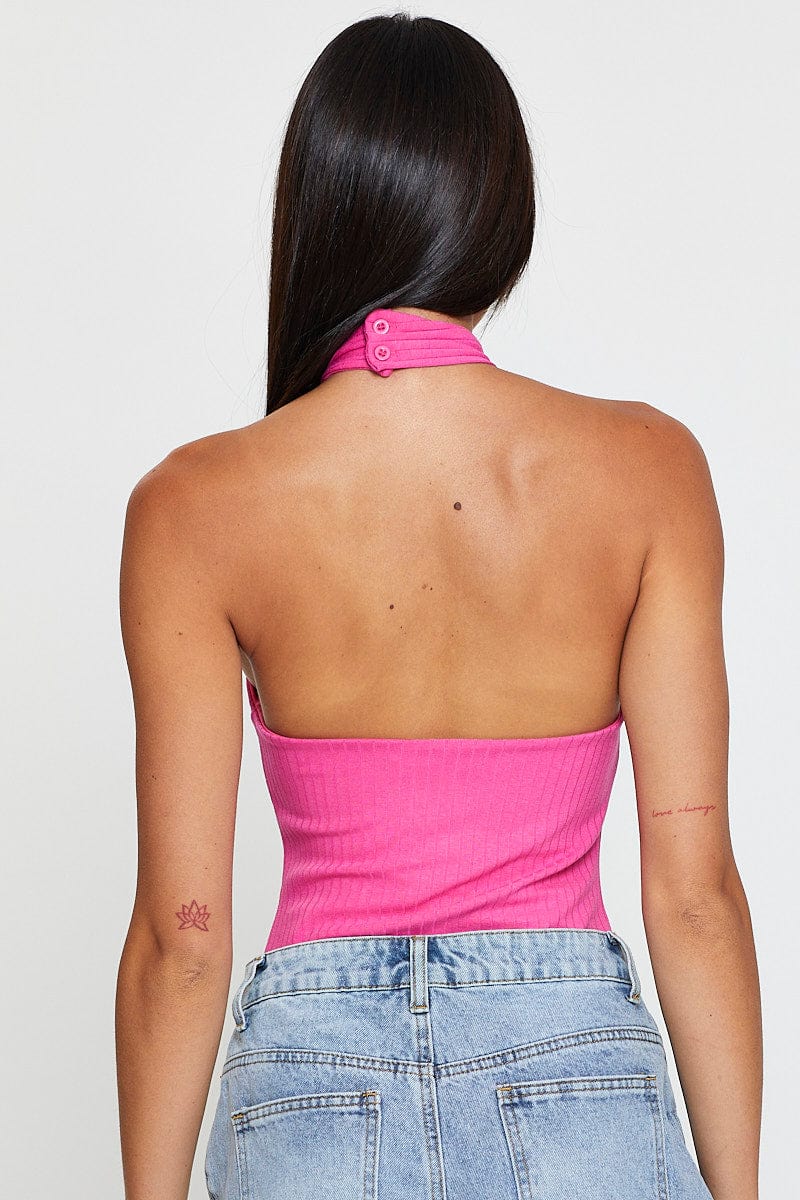 Pink Jersey Bodysuit Halter Neck - Image 5