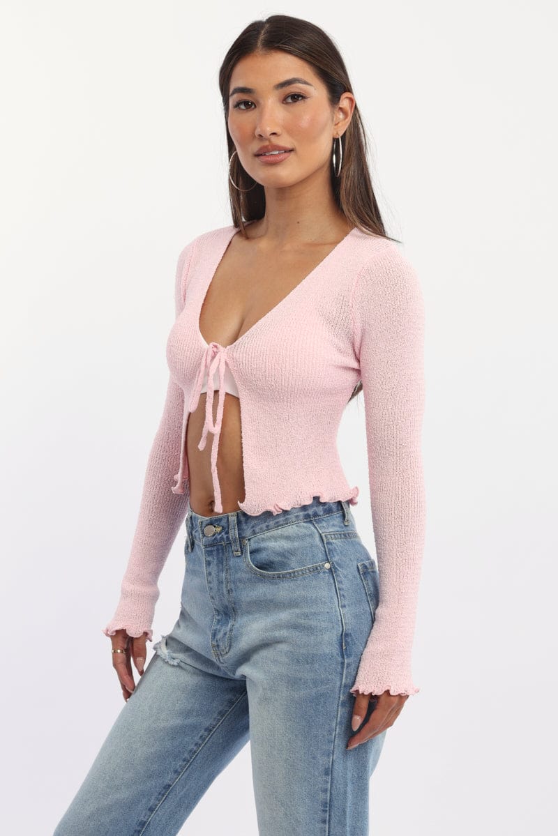 Pink Knit Cardigan Tie Up - Image 3