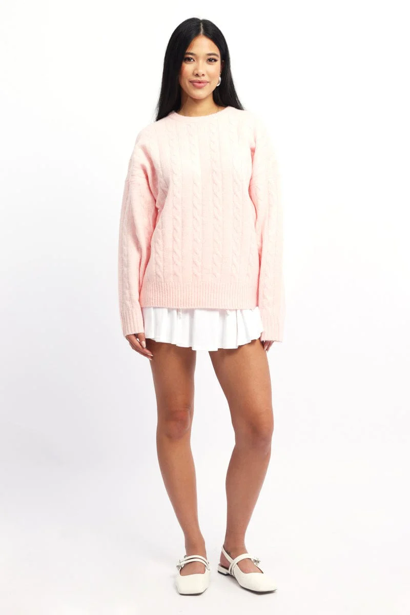 Pink Knit Jumper Long Sleeve Cable - Image 2