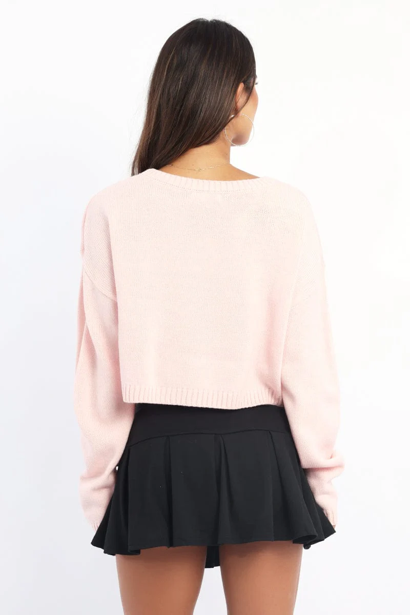 Pink Knit Jumper Long Sleeve Crew Neck - Image 4