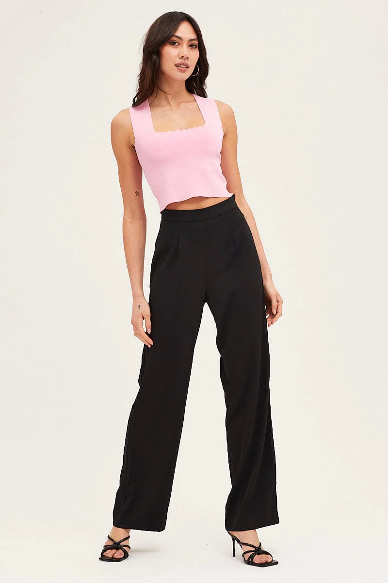 Pink Knit Top Sleeveless Crop Square Neck - Image 2