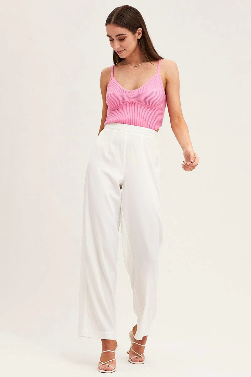 Pink Knit Top Sleeveless Ribbed - Image 2