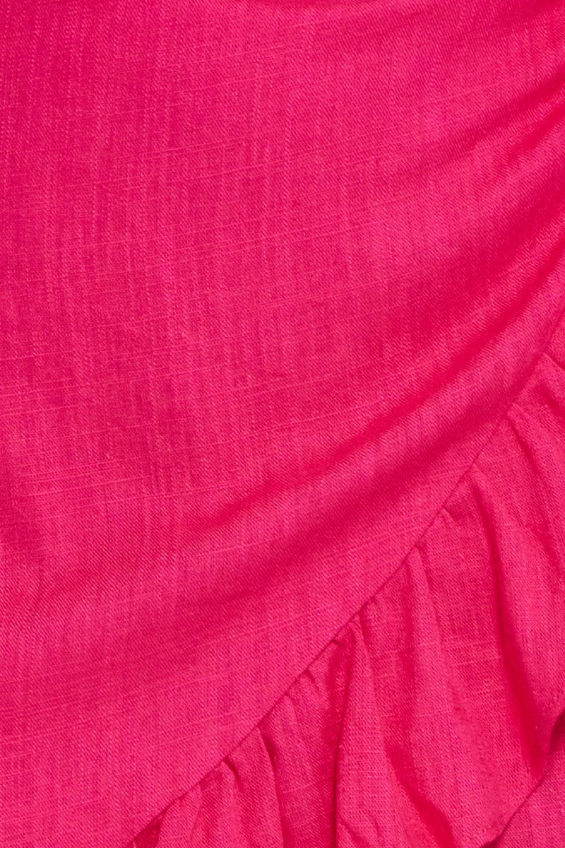 Pink Linen Blend Frilled Wrap Mini Skirt - Image 6