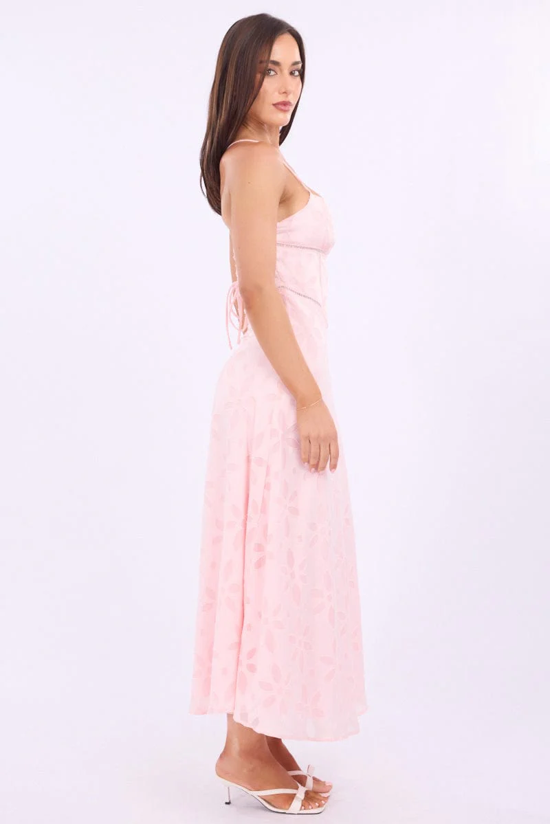 Pink Maxi Dress Jacquard Lace - Image 4