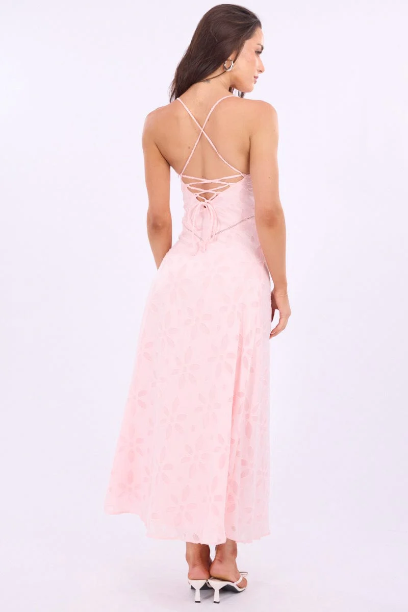 Pink Maxi Dress Jacquard Lace - Image 5