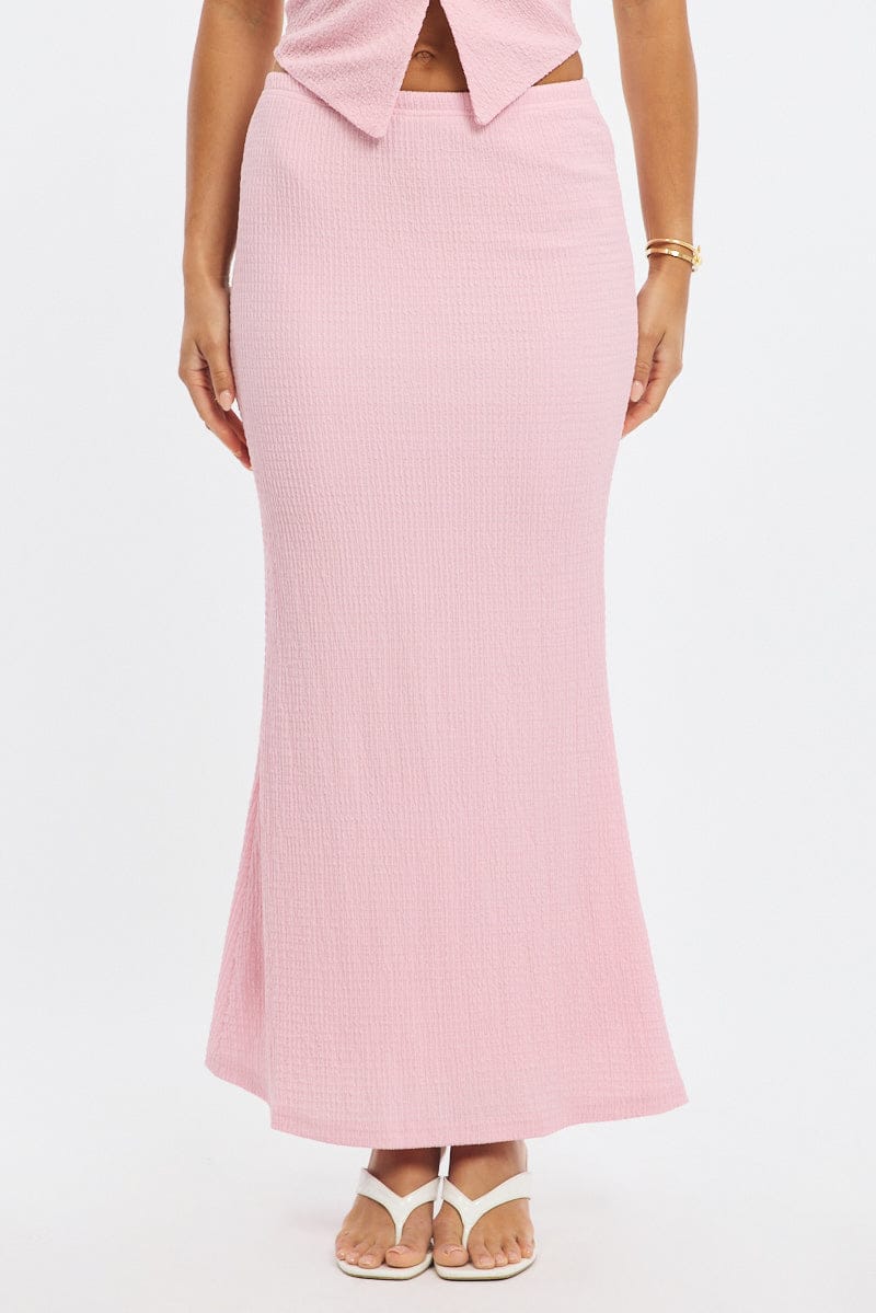 Pink Maxi Skirt Elasticated Waist Textured Half Lined - Image 2