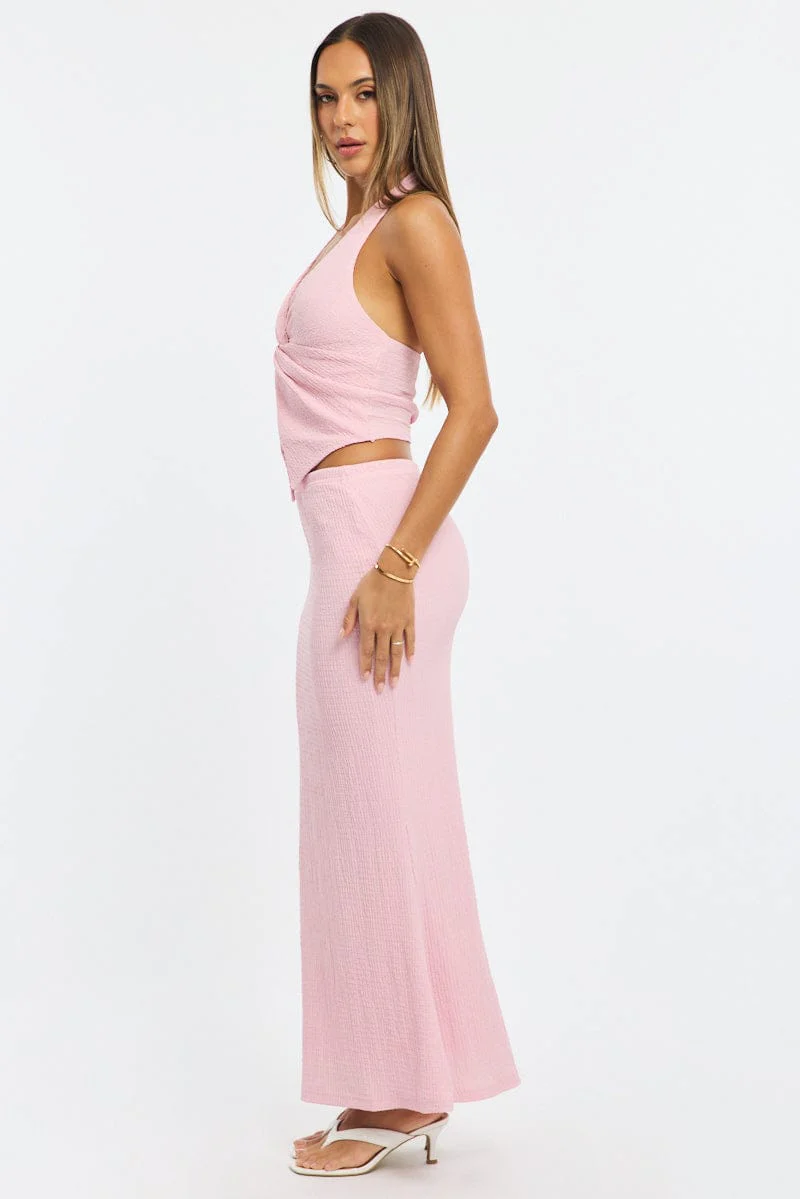Pink Maxi Skirt Elasticated Waist Textured Half Lined - Image 4