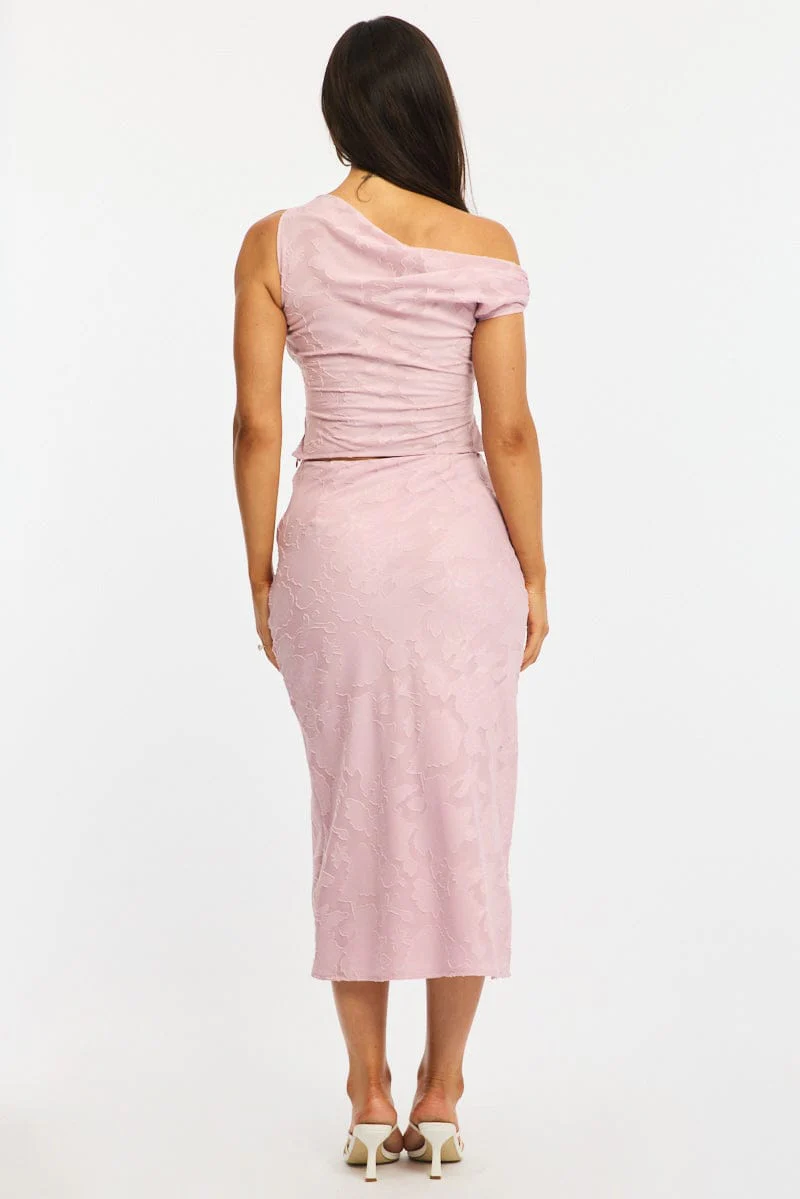 Pink Maxi Skirt High Rise Textured Lined - Image 4