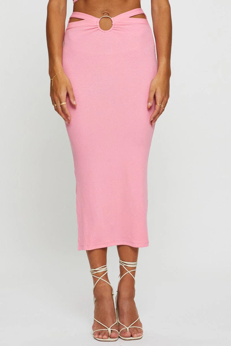 Pink Maxi Skirt Side Split - Image 2