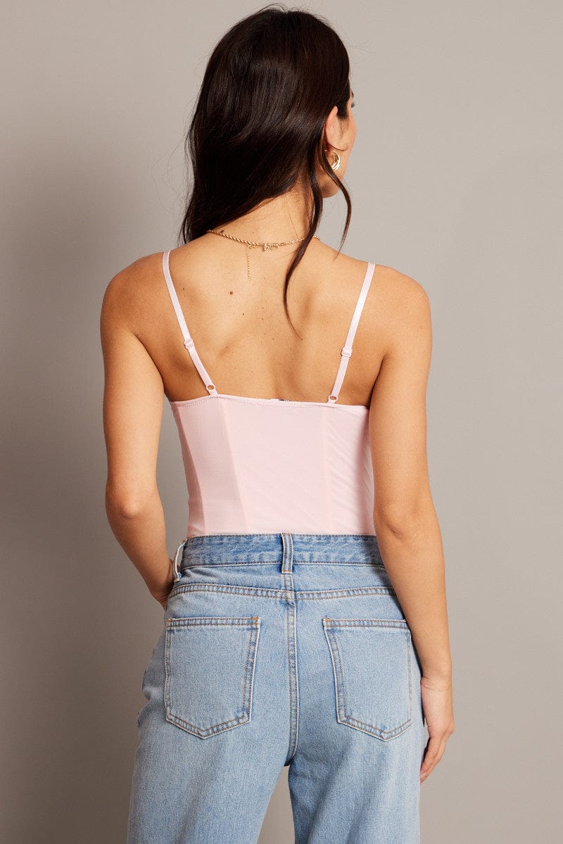 Pink Mesh Bodysuit Singlet Lace Insert - Image 5