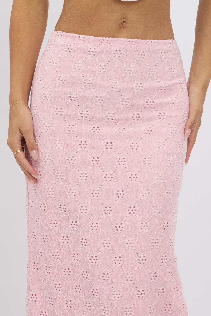 Pink Midaxi Skirt High Rise Stretch Eyelet - Image 6
